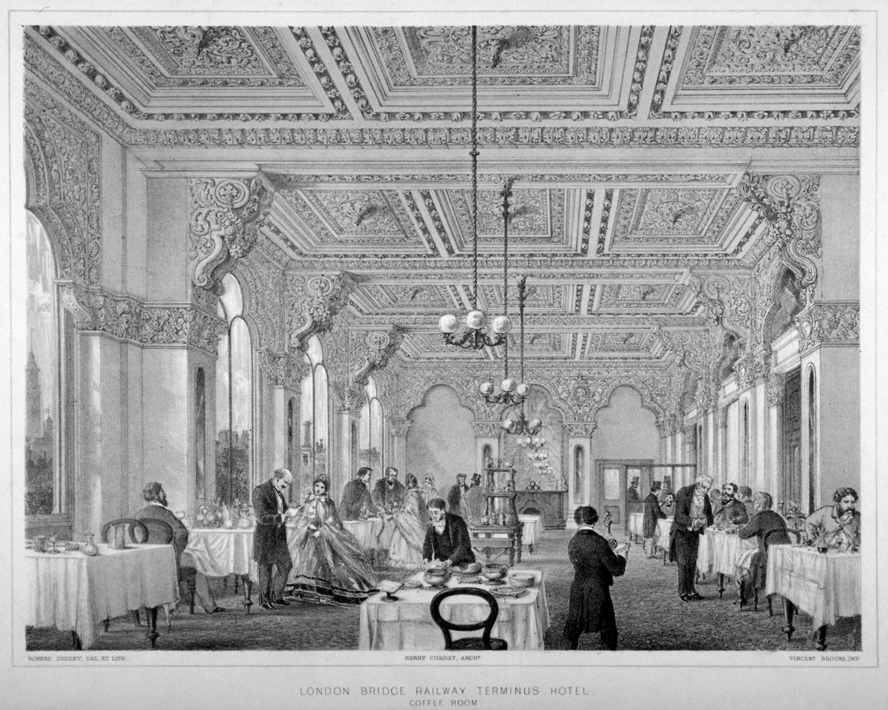 Kawiarnia w hotelu London Bridge Railway Terminus, Bermondsey, Londyn, 1860. autorstwa Vincent Brooks