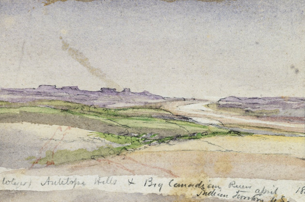 Wzgórza Antylopy i Wielka Rzeka Kanadyjska, 1869 (akwarela na papierze) autorstwa Vincent Colyer