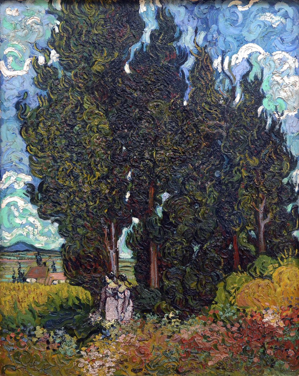 Cyprysy z dwiema postaciami, 1889-1890. autorstwa Vincent van Gogh