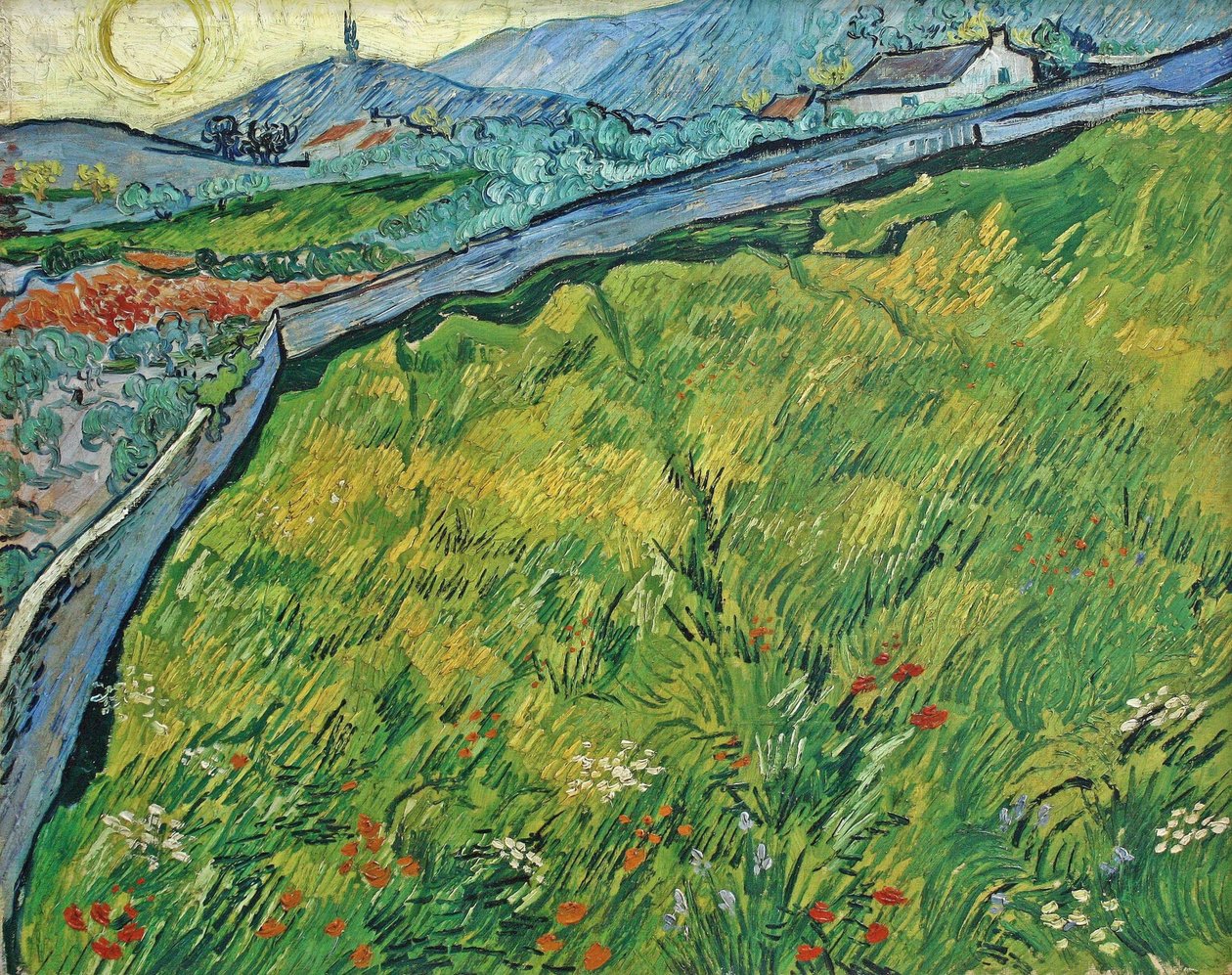 Zamknięte pole pszenicy z wschodzącym słońcem, 1889 r. autorstwa Vincent van Gogh