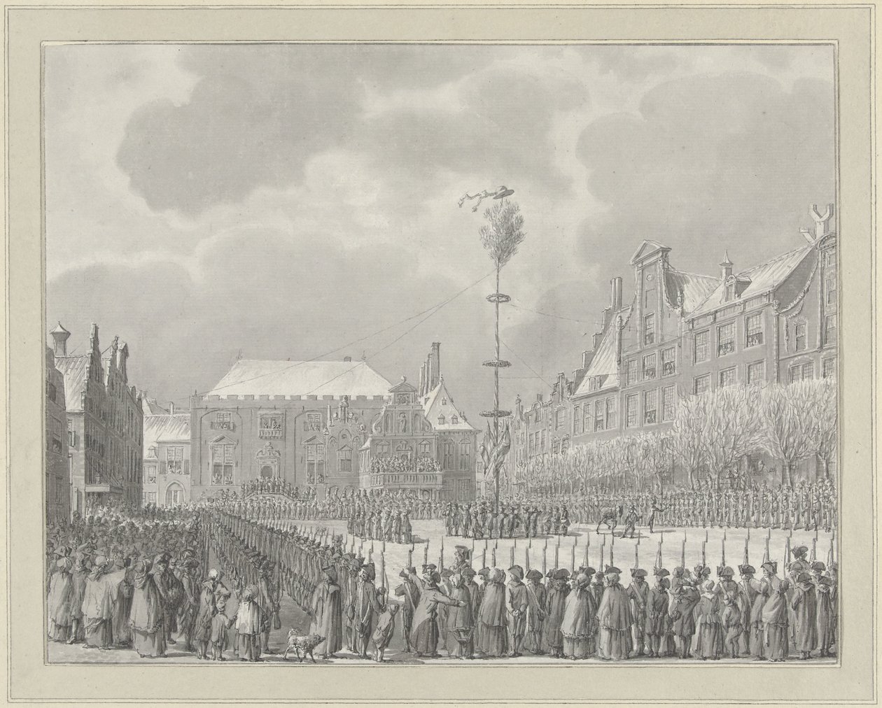 Zniesienie prawa miejskiego na Grote Markt w Haarlemie, 1795 autorstwa Vincent Jansz. van der Vinne