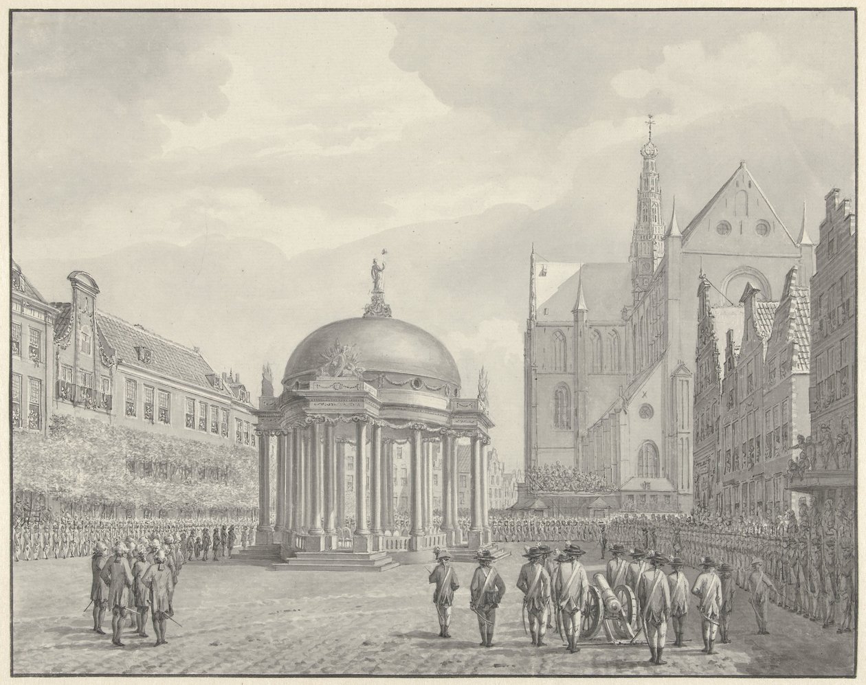 Zaprzysiężenie Regulaminu Rządowego na Grote Markt w Haarlemie, 5 września 1787 r. autorstwa Vincent Jansz. van der Vinne