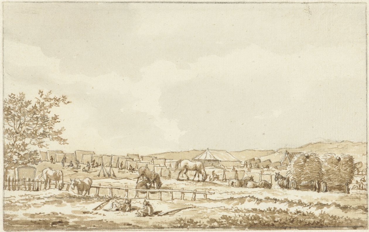 Obóz wojskowy na Droogberg w Overveen, 19 września 1787 autorstwa Vincent Jansz. van der Vinne