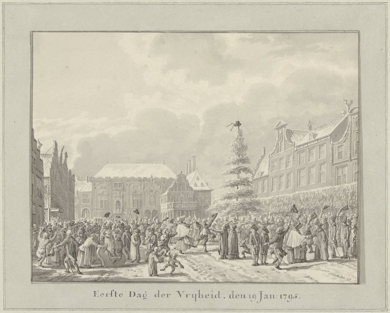 Rewolucja w Haarlemie, 19 stycznia 1795 Pierwszy Dzień Wolności, 19 stycznia 1791 (tytuł na obiekcie) autorstwa Vincent Jansz. van der Vinne
