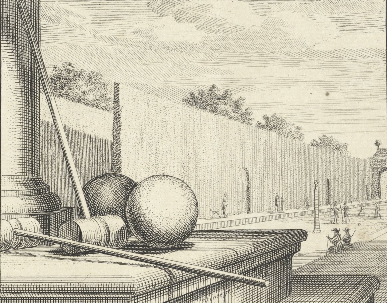 Atrybuty krokieta z graczami krokieta w tle, 1714. autorstwa Vincent Laurensz Vinne van der
