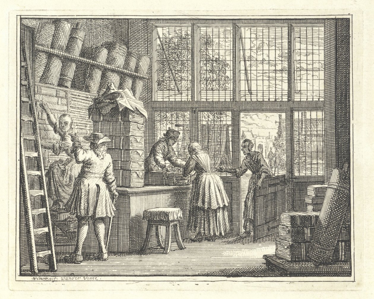 Wnętrze sklepu z tkaninami autorstwa Vincent Laurensz. van der Vinne (II)