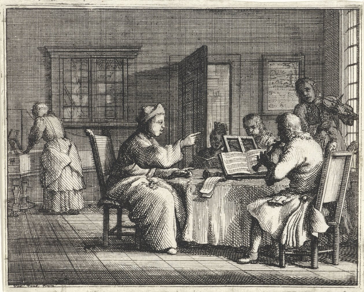 Nauczyciel muzyki z uczniami autorstwa Vincent Laurensz. van der Vinne (II)