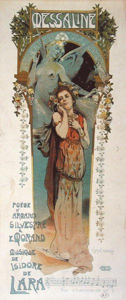 Plakat reklamujący wykonanie wiersza „Messaline” do muzyki wykonanego w Theatre de Monte Carlo w 1898 (kolor lito) autorstwa Vincent Lorant Heilbronn