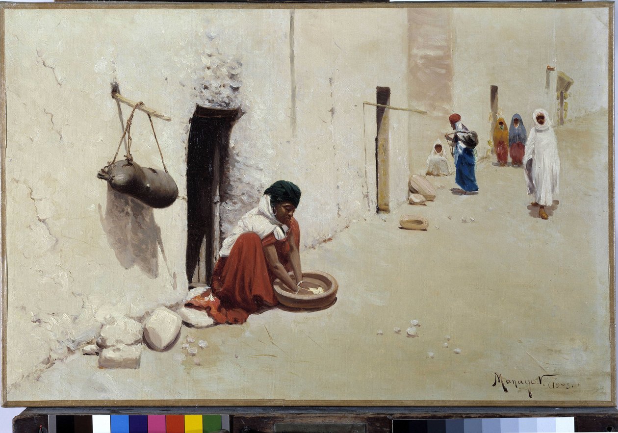 Scena uliczna w Algierii. Obraz Vincenta Manago (1880-1936) 1903 (olej na płótnie) autorstwa Vincent Manago