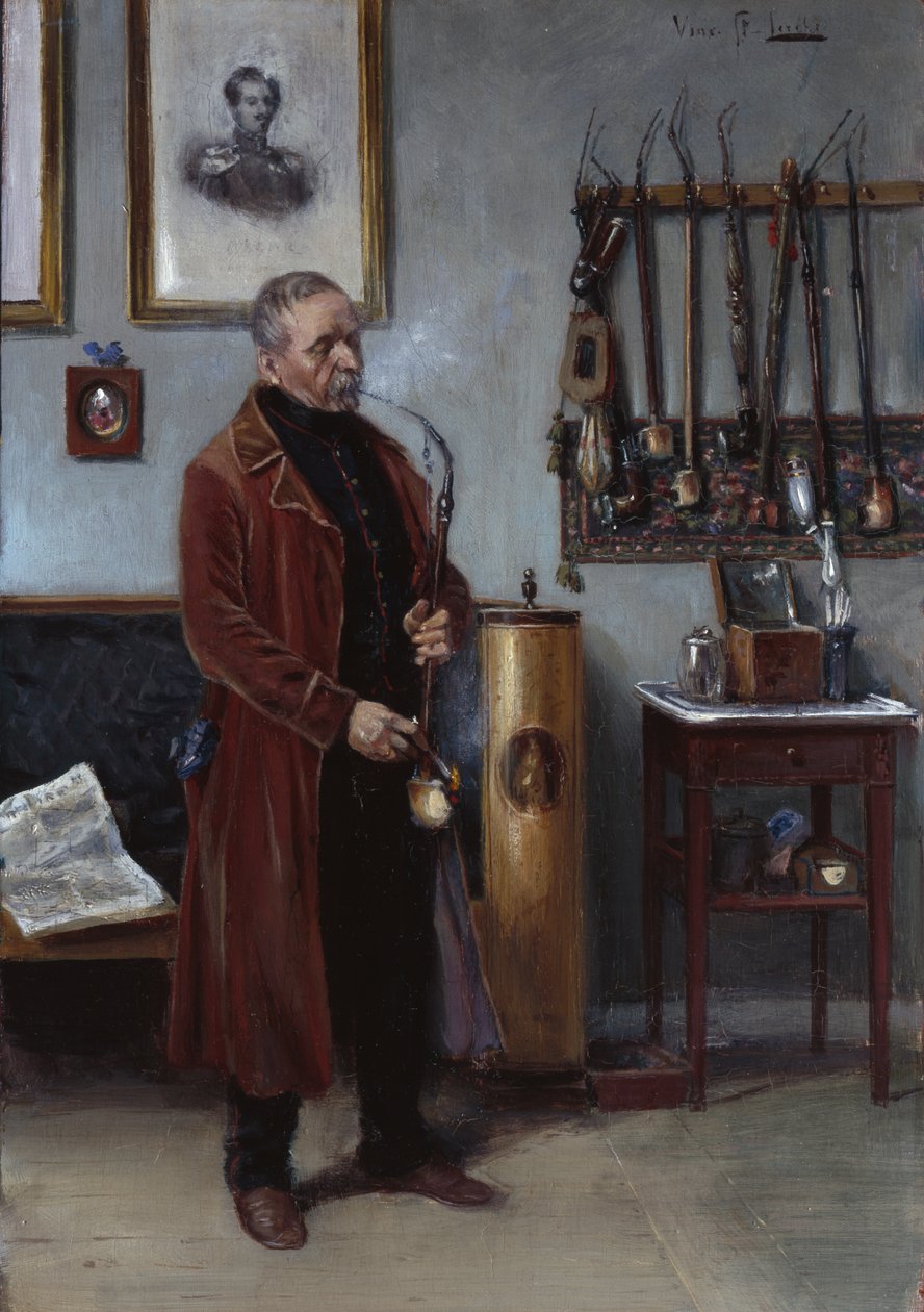 Mężczyzna z rurą merskum we wnętrzu (olej na płótnie) autorstwa Vincent Stoltenberg Lerche
