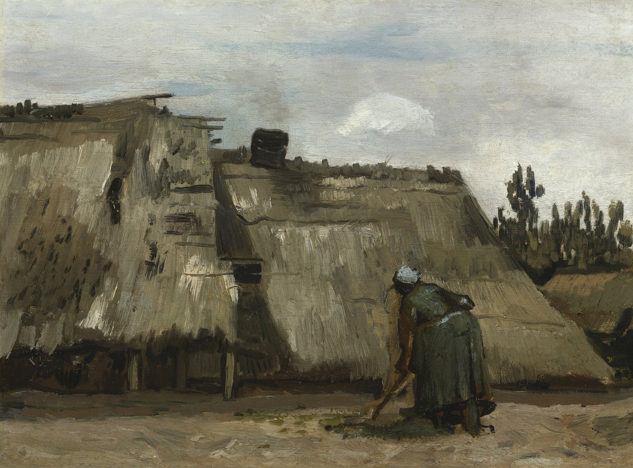 Chłopka kopiąca przed swoim domkiem, ok. 1885 r. autorstwa Vincent van Gogh