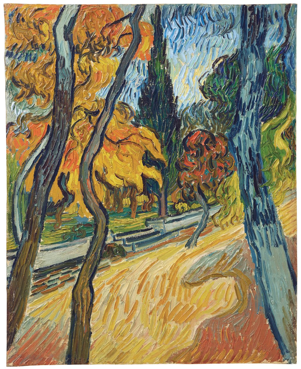 Drzewa w ogrodzie azylu, 1889 autorstwa Vincent van Gogh