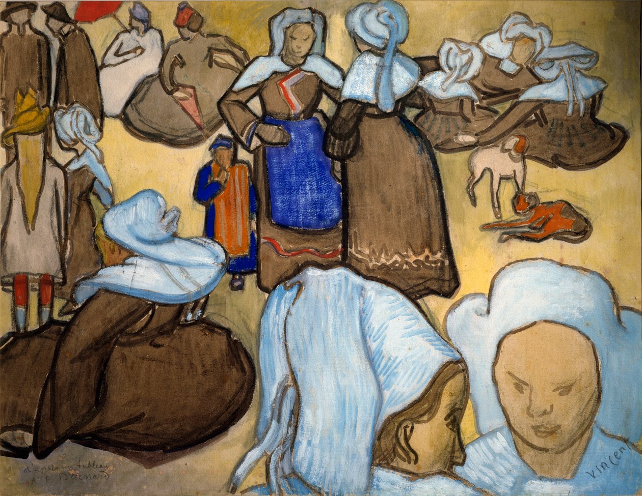 Bretońska akwarela kobiet autorstwa Vincenta Van Gogha (1853-1890). Ciemny. 48x67 cm Mediolan, Galleria d