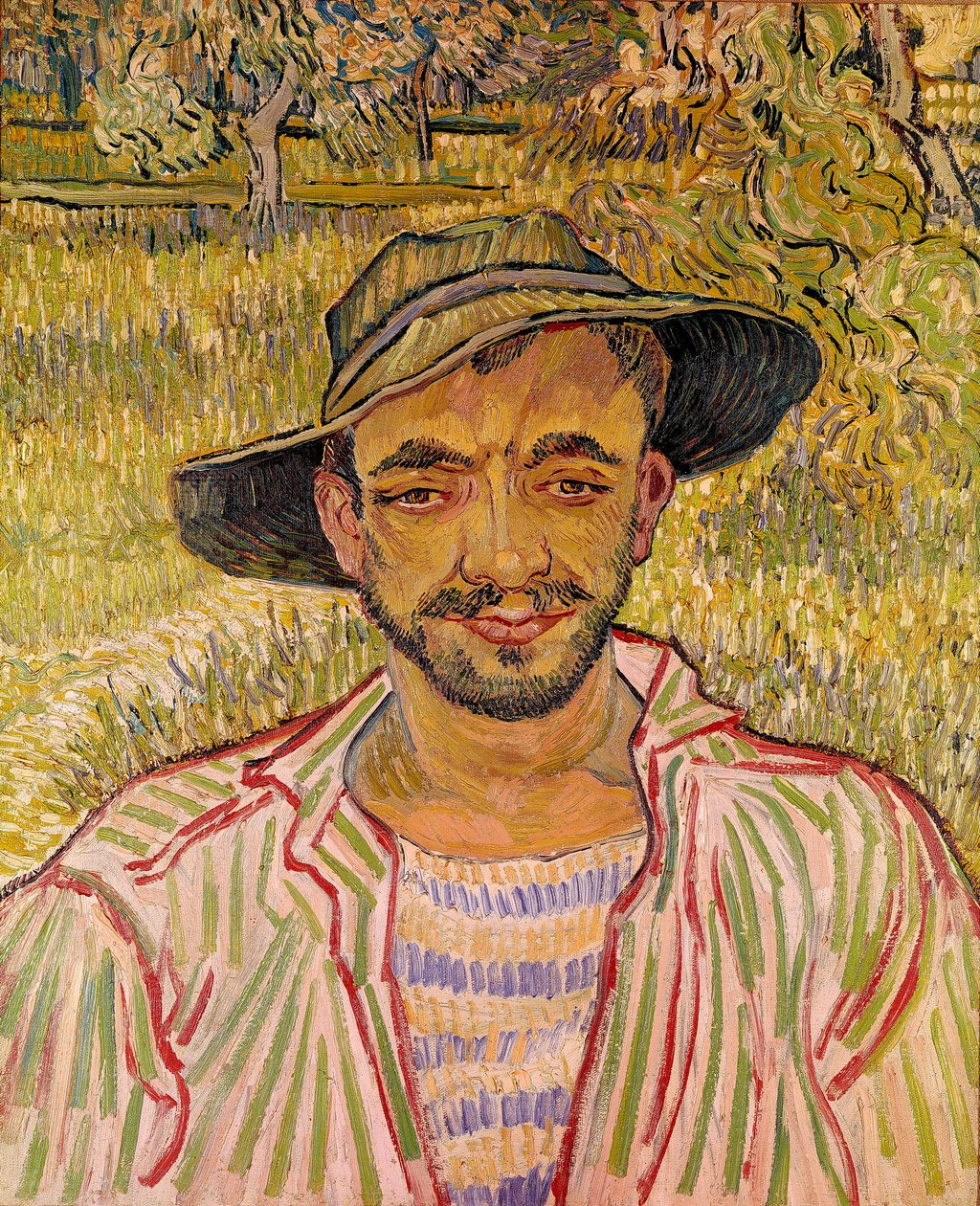 Popiersie chłopskiej twarzy ze słomkowym kapeluszem Obraz Vincenta Van Gogha (1853-1890) 1889 wym. 61x50 cm. Galleria Nazinale d