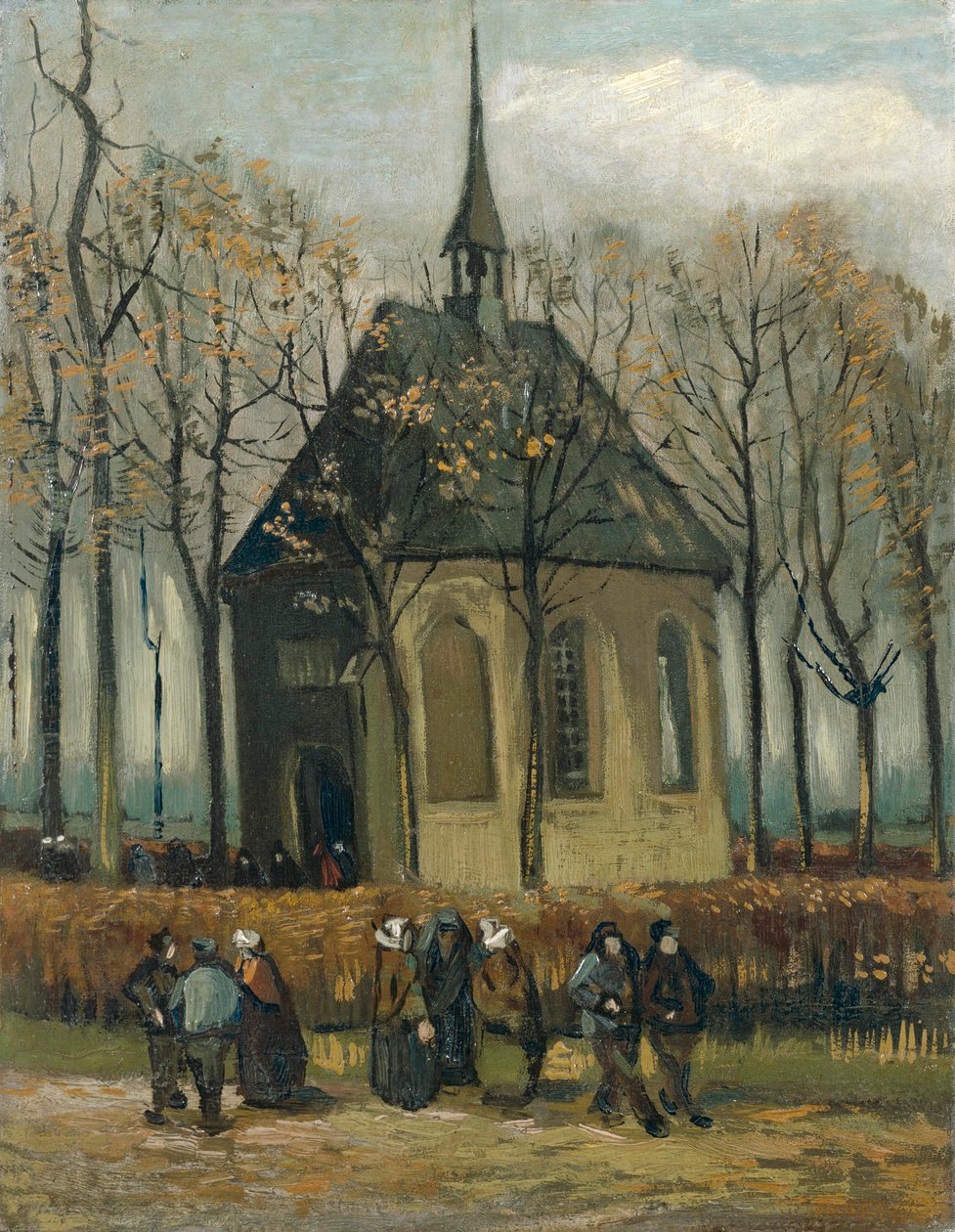 Kongregacja opuszczająca kościół reformowany w Nuenen autorstwa Vincent van Gogh