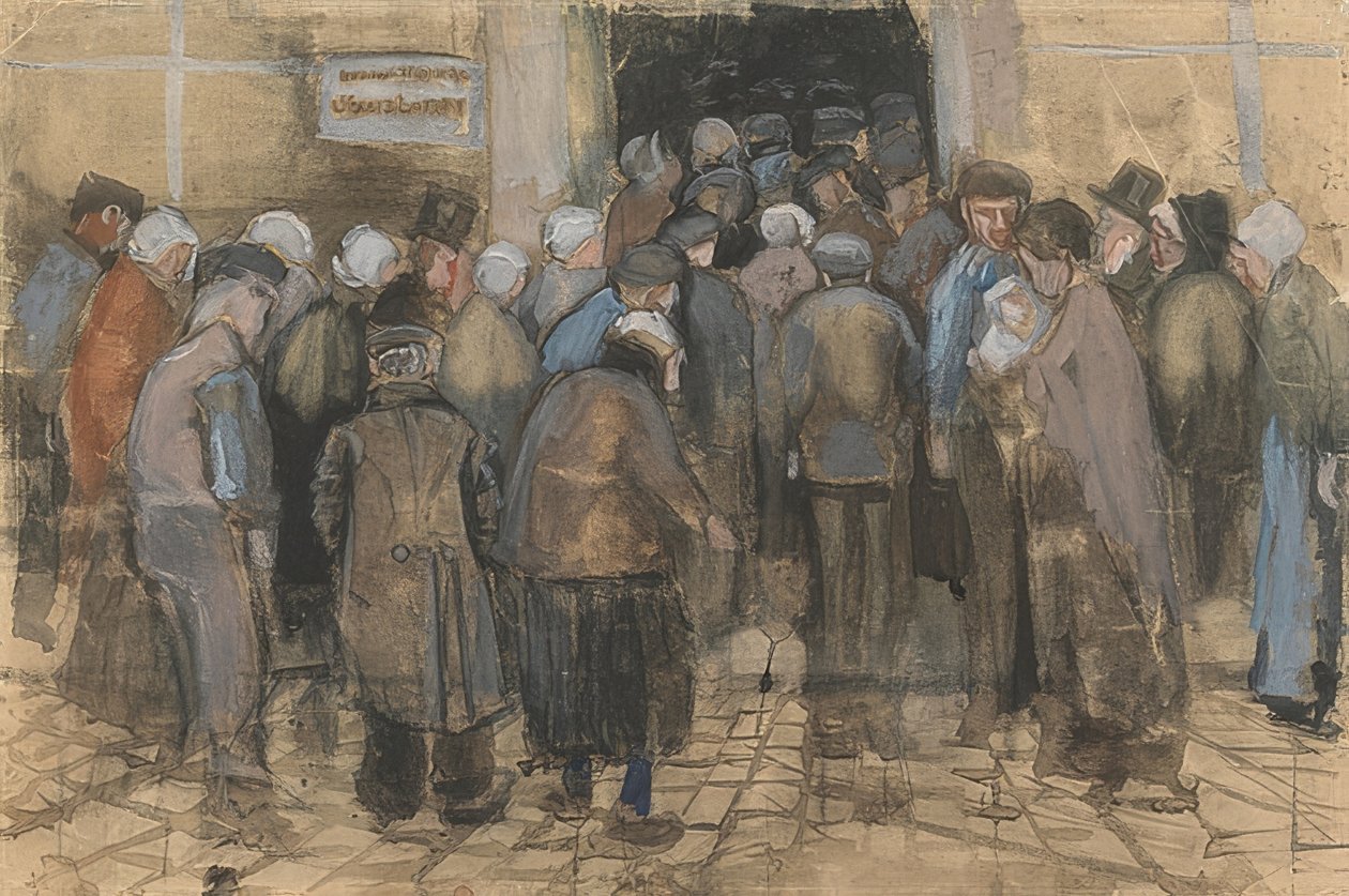 Biedni i pieniądze (tłum przed państwowym biurem loterii). 1882 autorstwa Vincent van Gogh