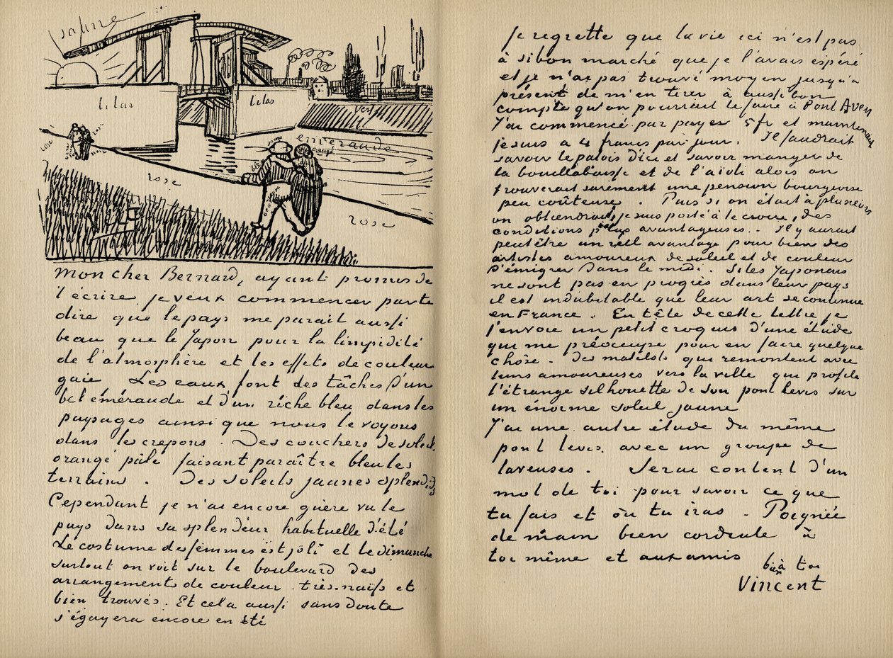 Faksymile listu Vincenta Van Gogha do Emila Bernarda z 18 marca 1888 r. z książki „Vincent van Gogh autorstwa Juliusa Meier-Graefe”, wydanej w 1912 r. (druk) autorstwa Vincent van Gogh