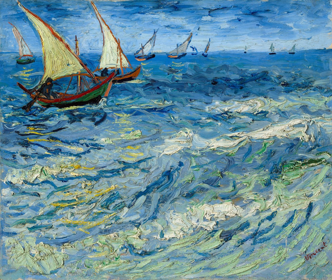 Łodzie rybackie w Saintes-Maries / Seascape w Saintes-Maries autorstwa Vincent van Gogh