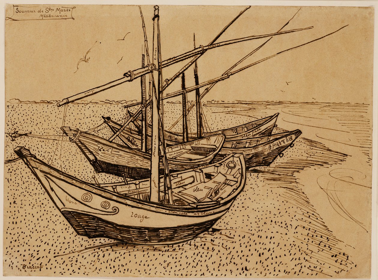 Łodzie rybackie na plaży w Saintes-Maries-de-la-Mer autorstwa Vincent van Gogh