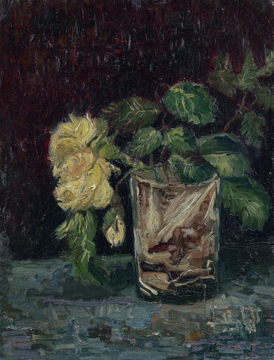 Szkło z żółtymi różami (verre avec roses jaunes) par Gogh, Vincent, van (1853-1890). Olej na tekturze, format : 35x27 autorstwa Vincent van Gogh