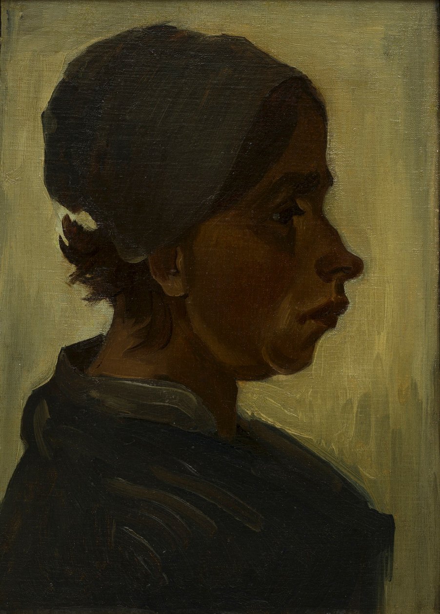 Głowa wieśniaczki w ciemnej czapce autorstwa Vincent van Gogh