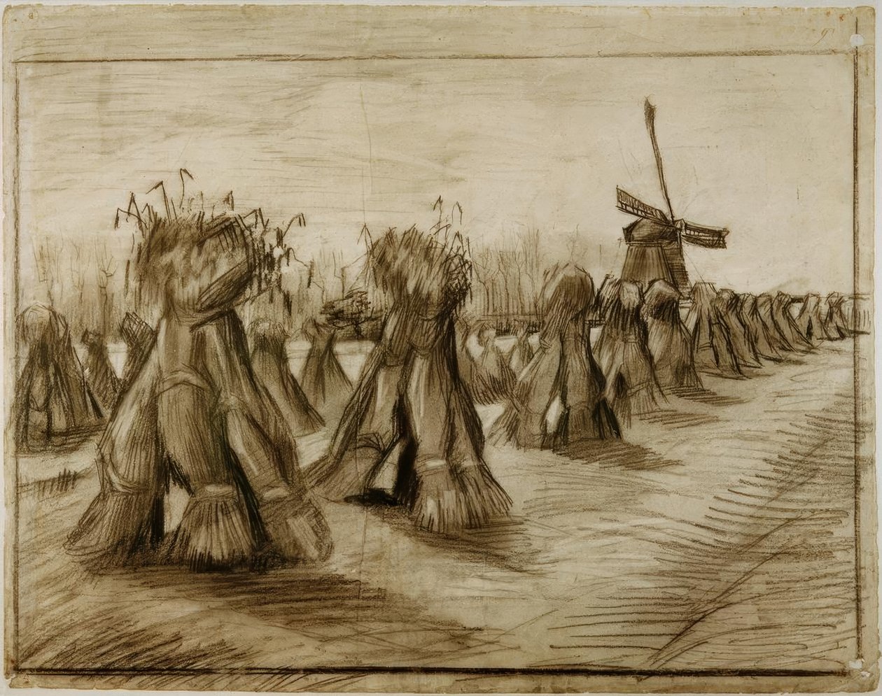 Wiązka zboża i wiatrak autorstwa Vincent van Gogh
