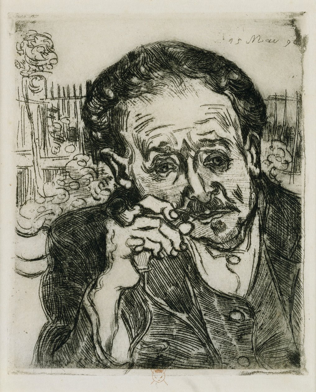 Mężczyzna z fajką: Portret doktora Gacheta; Mężczyzna z fajką: Portret doktora Gacheta, 1890 autorstwa Vincent van Gogh