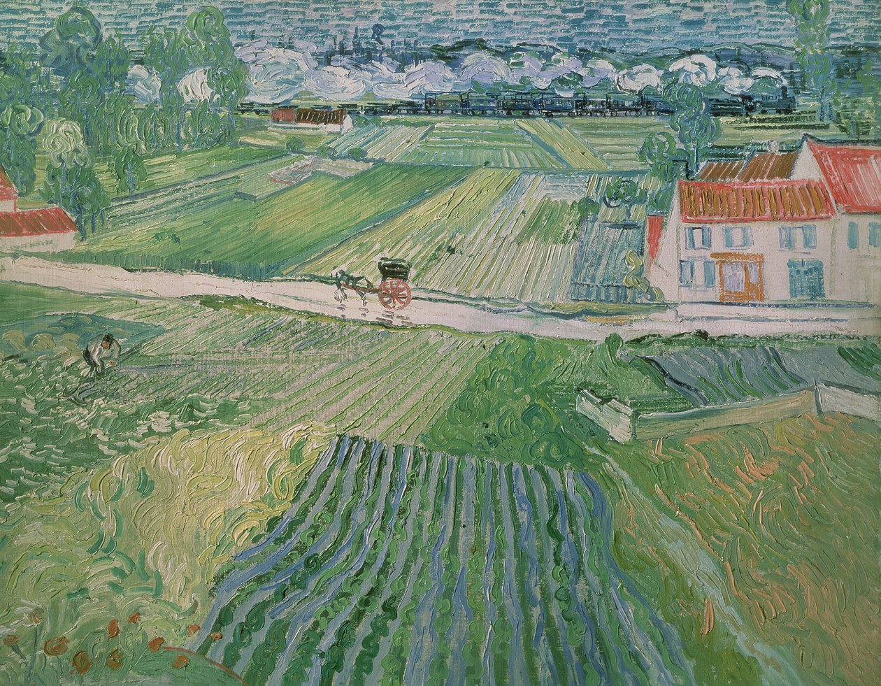 Krajobraz w Auvers po deszczu (krajobraz z karetą i pociągiem) autorstwa Vincent van Gogh