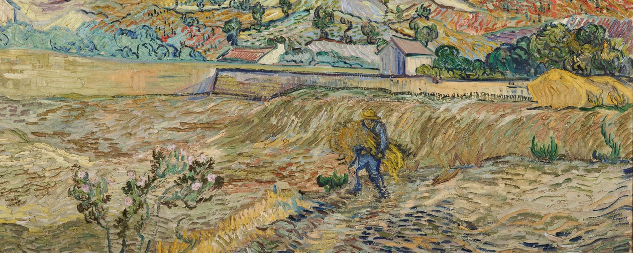 Pejzaż w Saint-Rémy (Ogrodzone pole z chłopem) autorstwa Vincent van Gogh