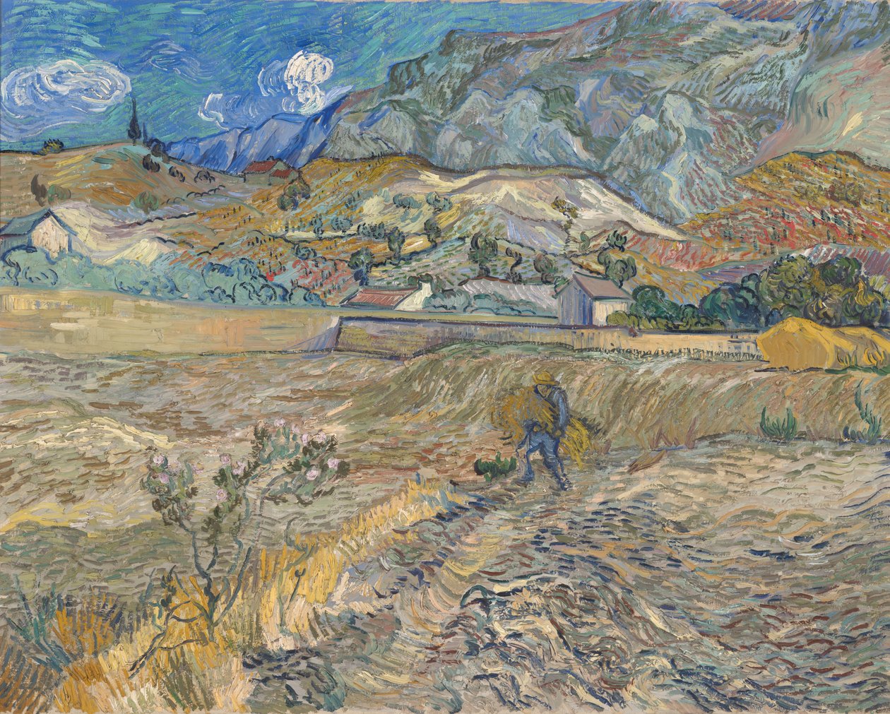 Krajobraz w Saint-Rémy (Zamknięte pole z chłopem) autorstwa Vincent van Gogh