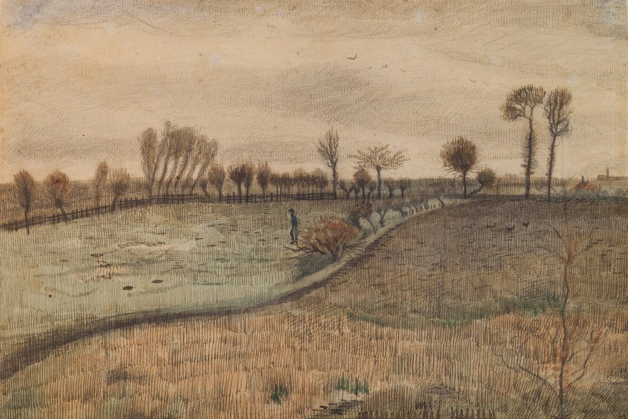 Pejzaż z ogławianymi wierzbami (werso: postać w pejzażu) autorstwa Vincent van Gogh