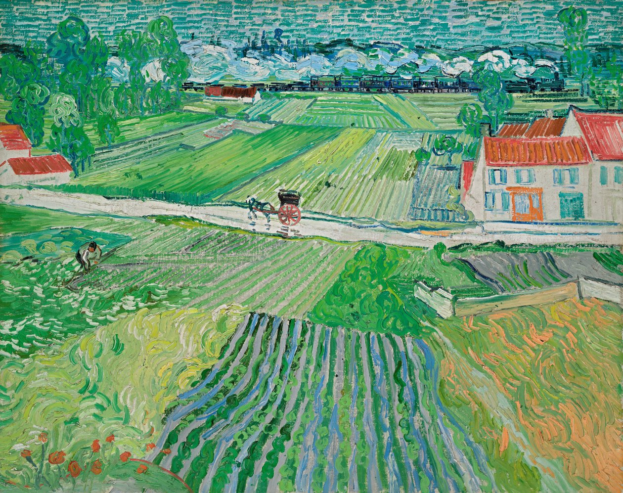 Krajobraz z karetą i pociągiem autorstwa Vincent van Gogh