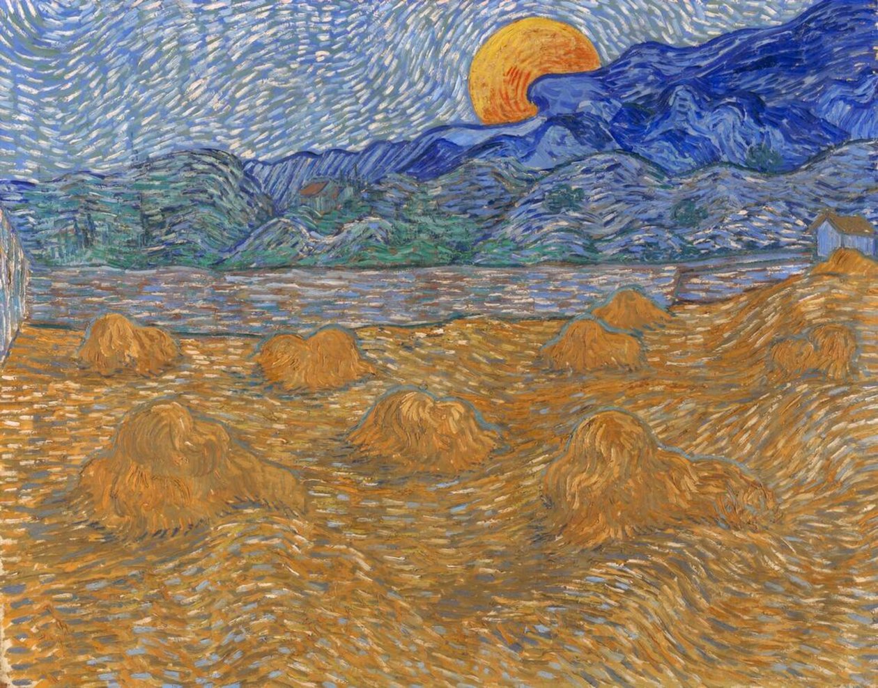 Krajobraz ze snopami pszenicy i wschodzącym księżycem autorstwa Vincent van Gogh