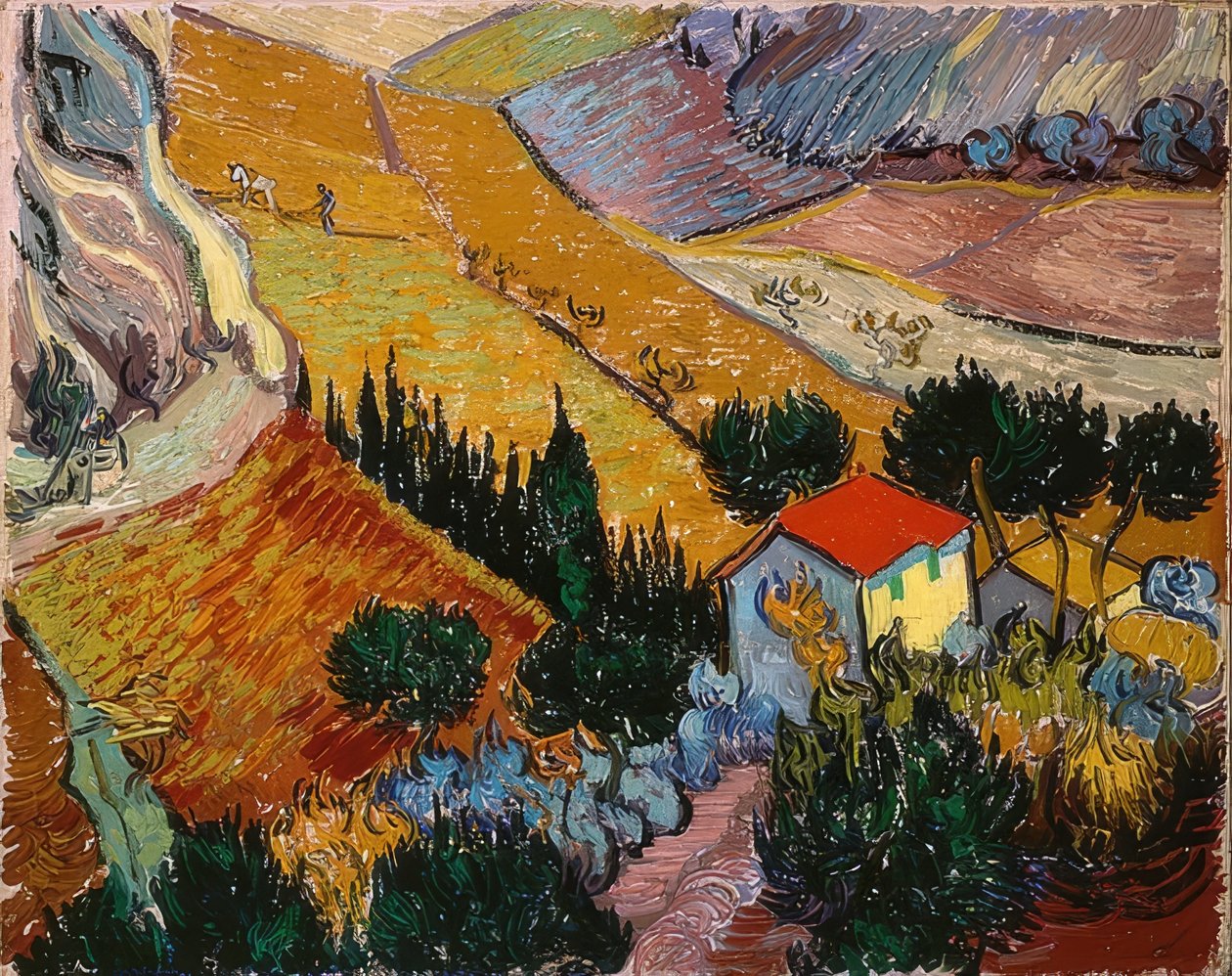 Krajobraz z domem i oraczem. 1889 autorstwa Vincent van Gogh