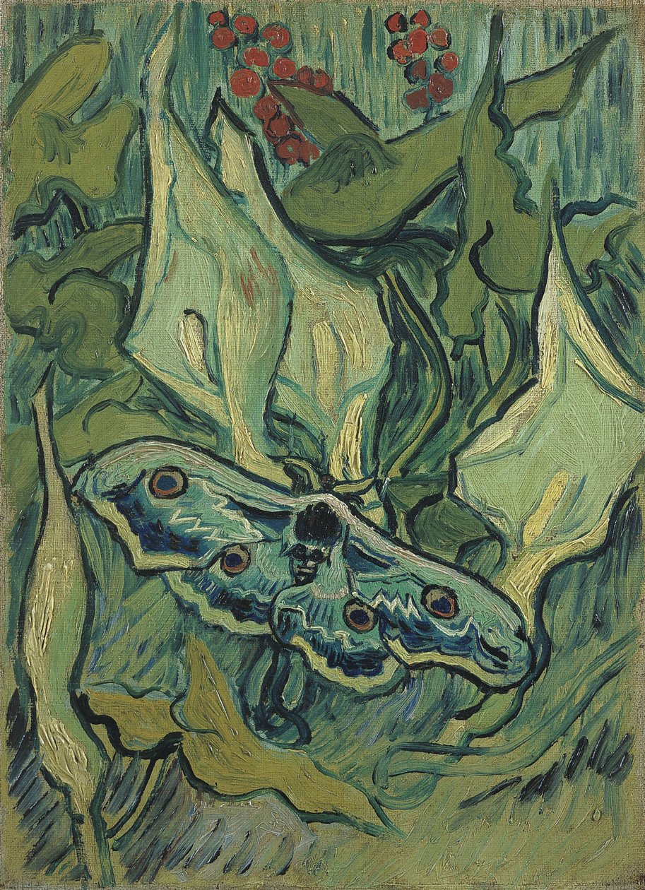Wielki zielony paw (sfinks z głową śmierci) - Obraz Vincenta van Gogha (1853-1890), olej na płótnie (33,5x24,5 cm) autorstwa Vincent van Gogh