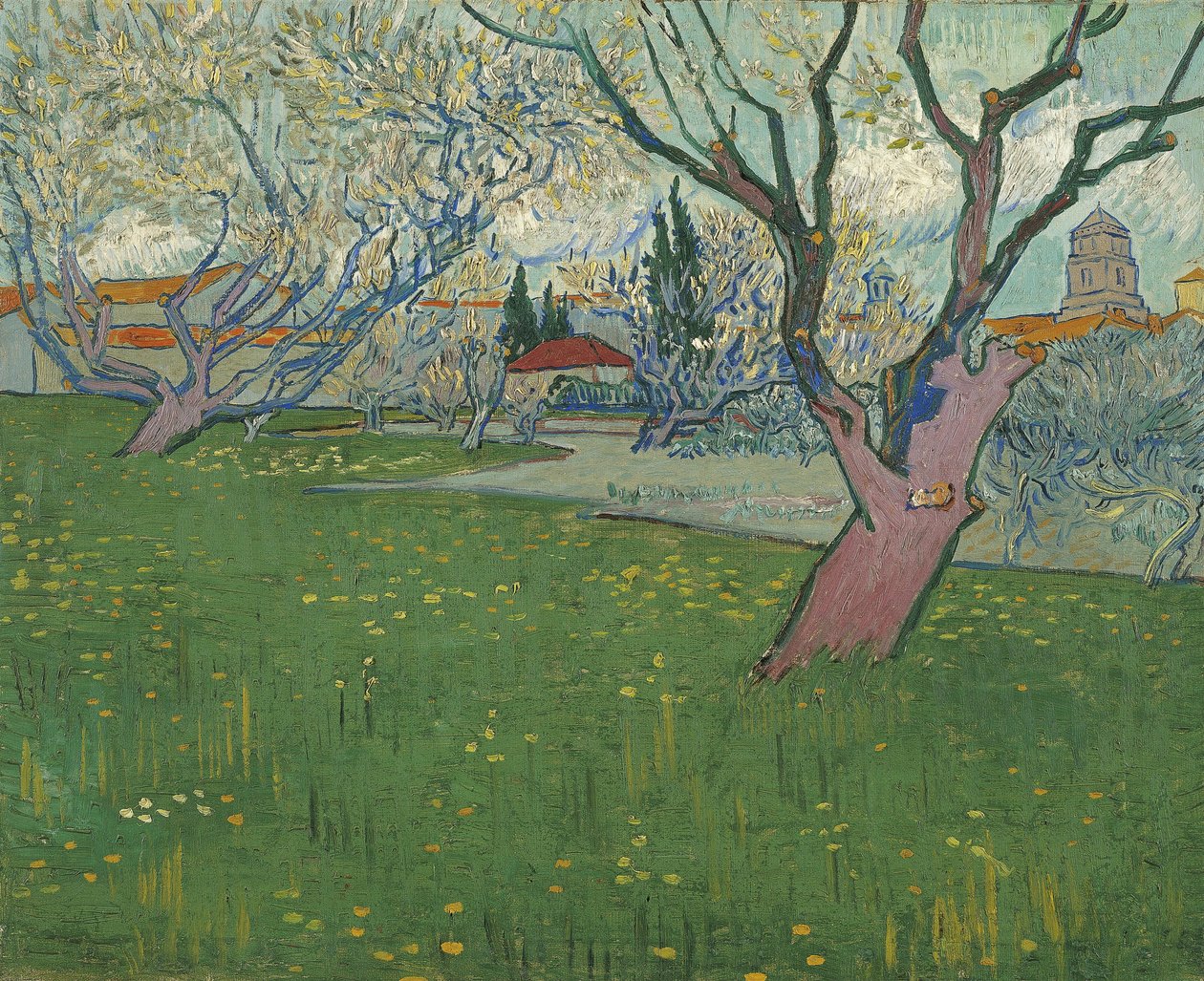 Kwitnące sady, widok na Arles autorstwa Vincent van Gogh