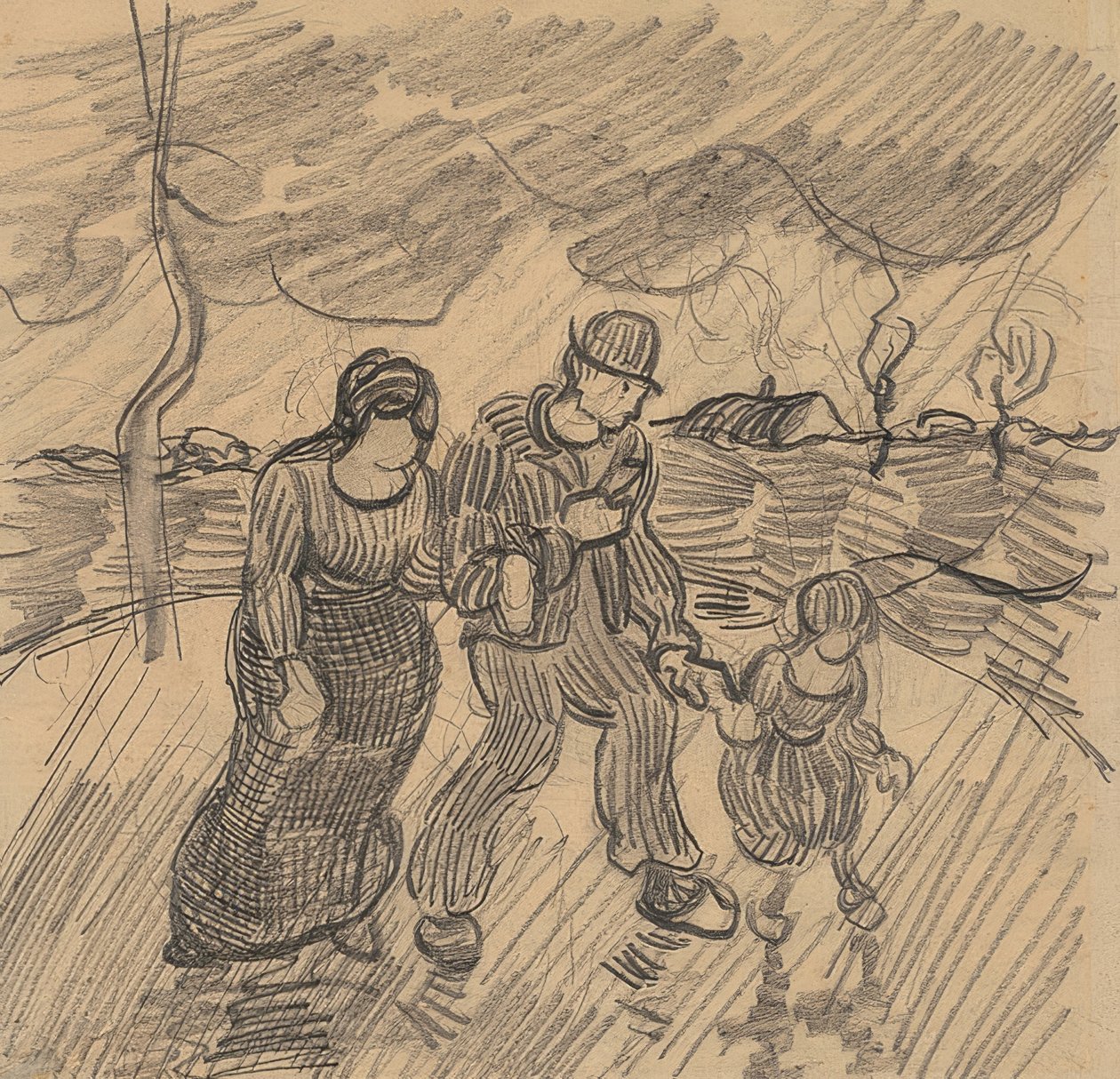 Para z dzieckiem na ulicy w deszczu. 1890 autorstwa Vincent van Gogh