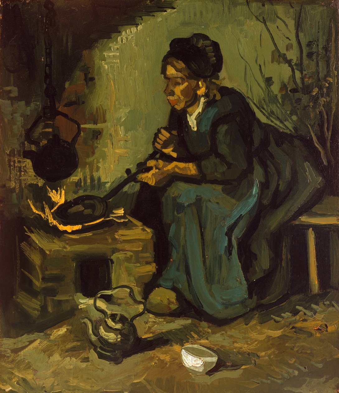 Chłopka gotująca przy kominku, 1885 autorstwa Vincent van Gogh
