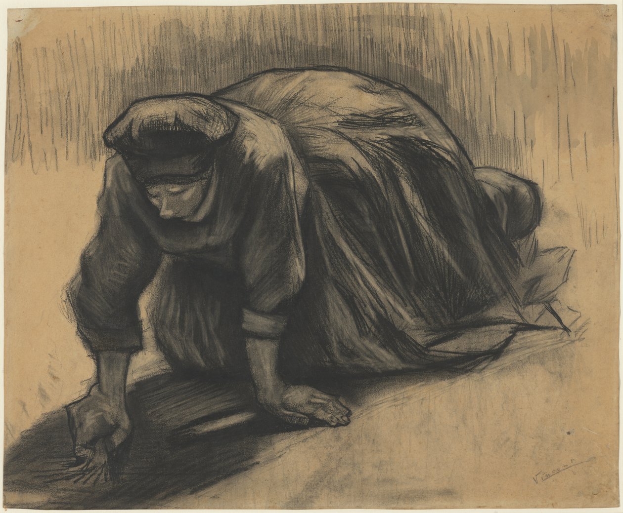 Klęcząca chłopka wyciągająca marchew autorstwa Vincent van Gogh