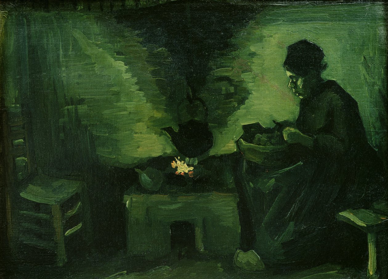 Chłopka przy ognisku, ok. 1885 (olej na płótnie ułożony na płycie) autorstwa Vincent van Gogh