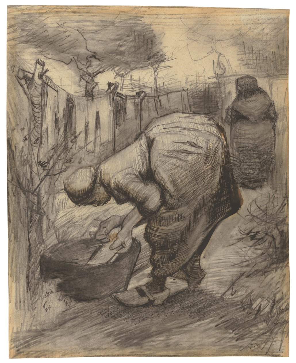Chłop z umywalką w ogrodzie; Chłopka z umywalką w ogrodzie, 1885 autorstwa Vincent van Gogh
