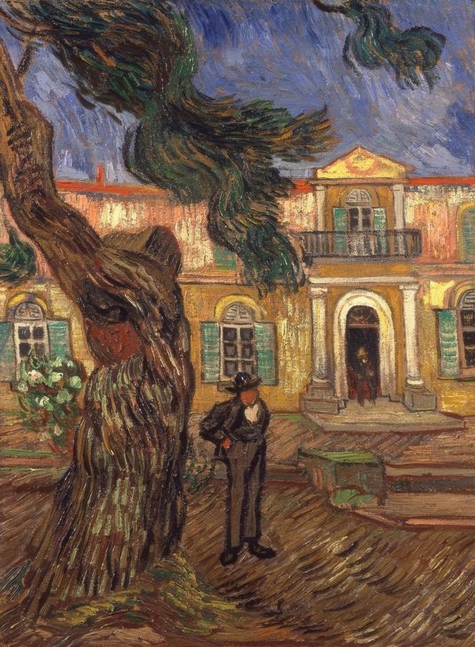 Sosna i figura przed szpitalem Saint-Paul autorstwa Vincent van Gogh