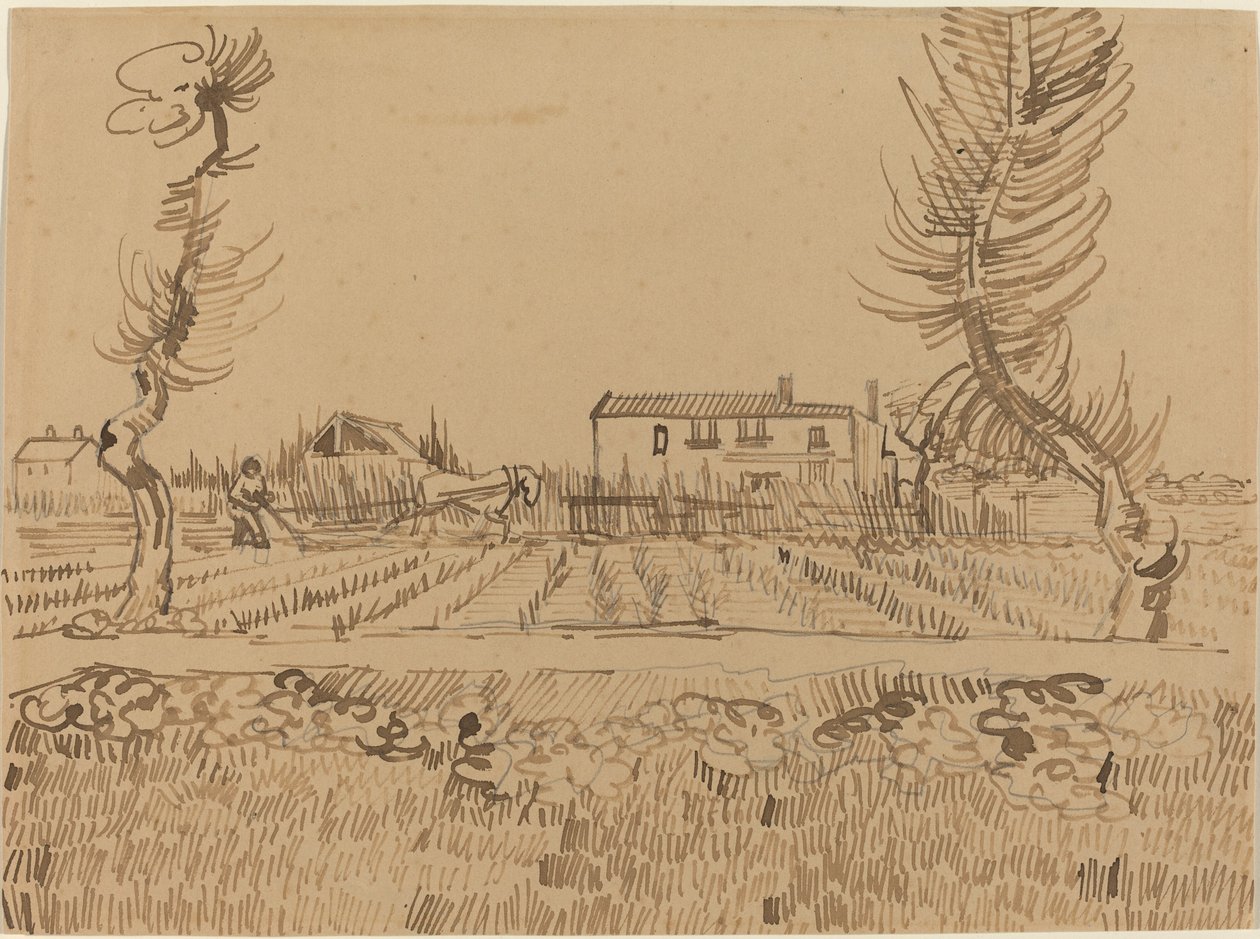 Oracz na polach w pobliżu Arles autorstwa Vincent van Gogh