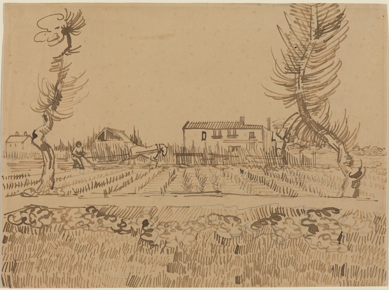 Oracz na polach w pobliżu Arles autorstwa Vincent van Gogh
