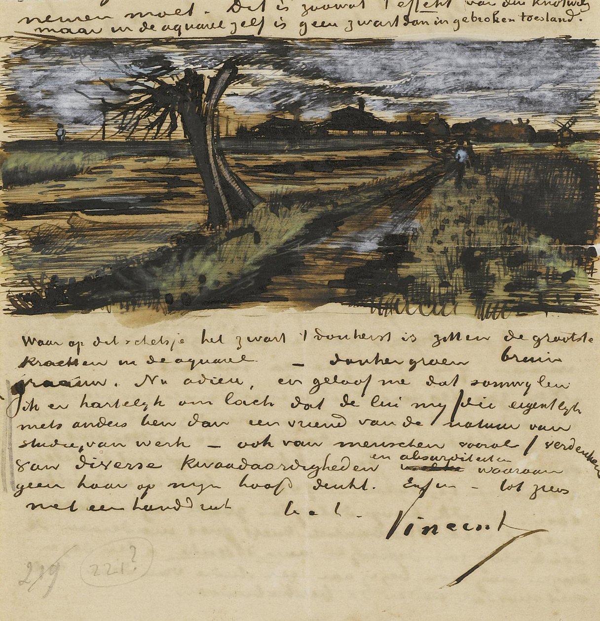 Pollard Willown (tetard saule). List do Theo van Gogh par Gogh, Vincent, van (1853-1890). Akwarela, gwasz na papierze autorstwa Vincent van Gogh