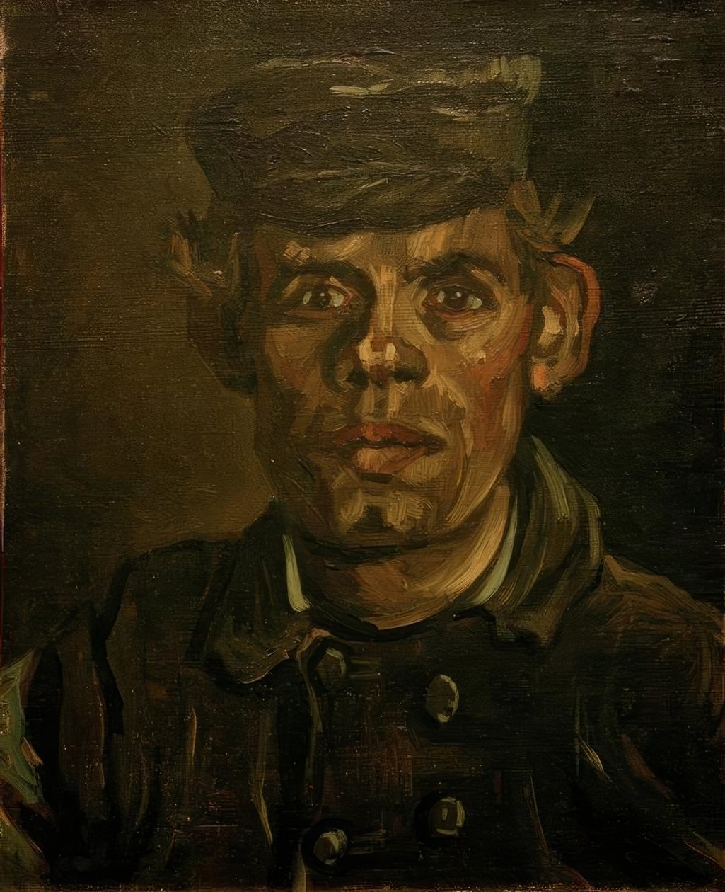 Portret młodego rolnika w czapce parasola autorstwa Vincent van Gogh