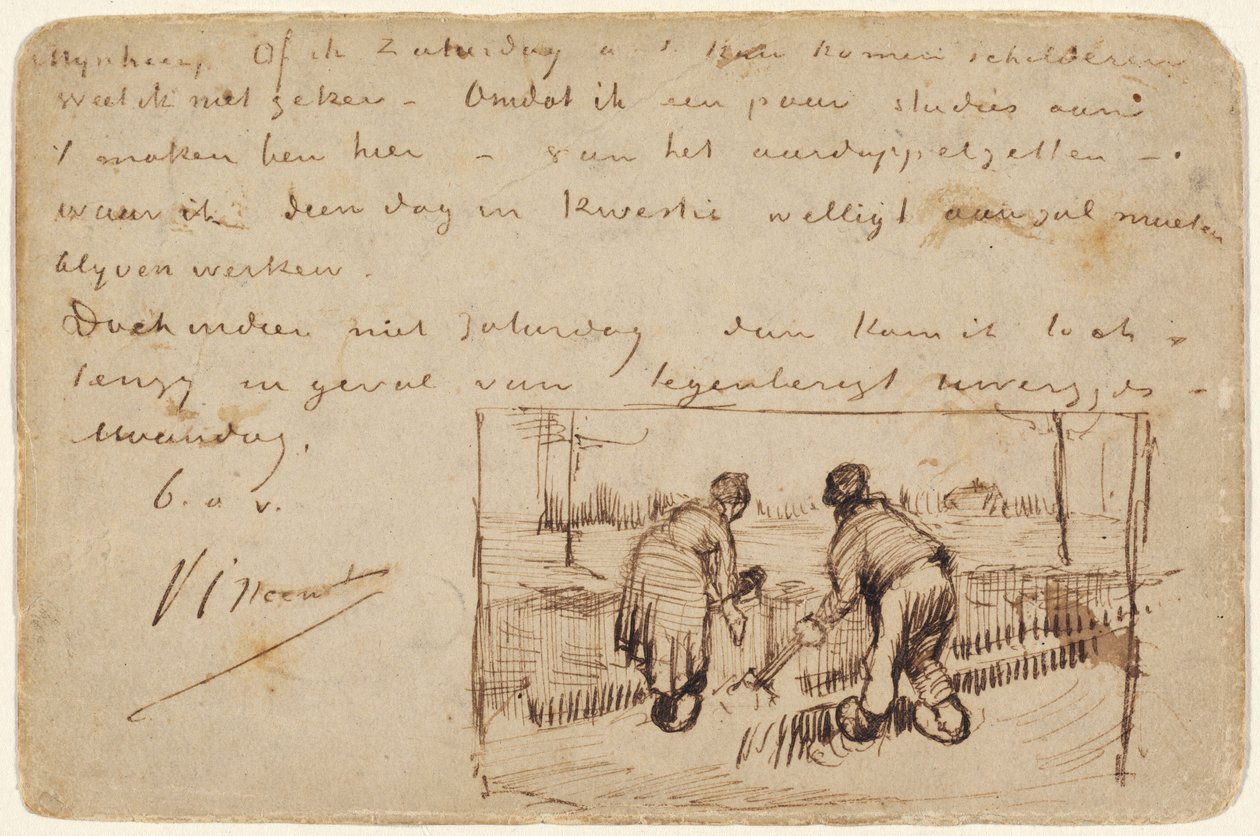 Pocztówka z kopaniem dwóch chłopów, 1885. autorstwa Vincent van Gogh