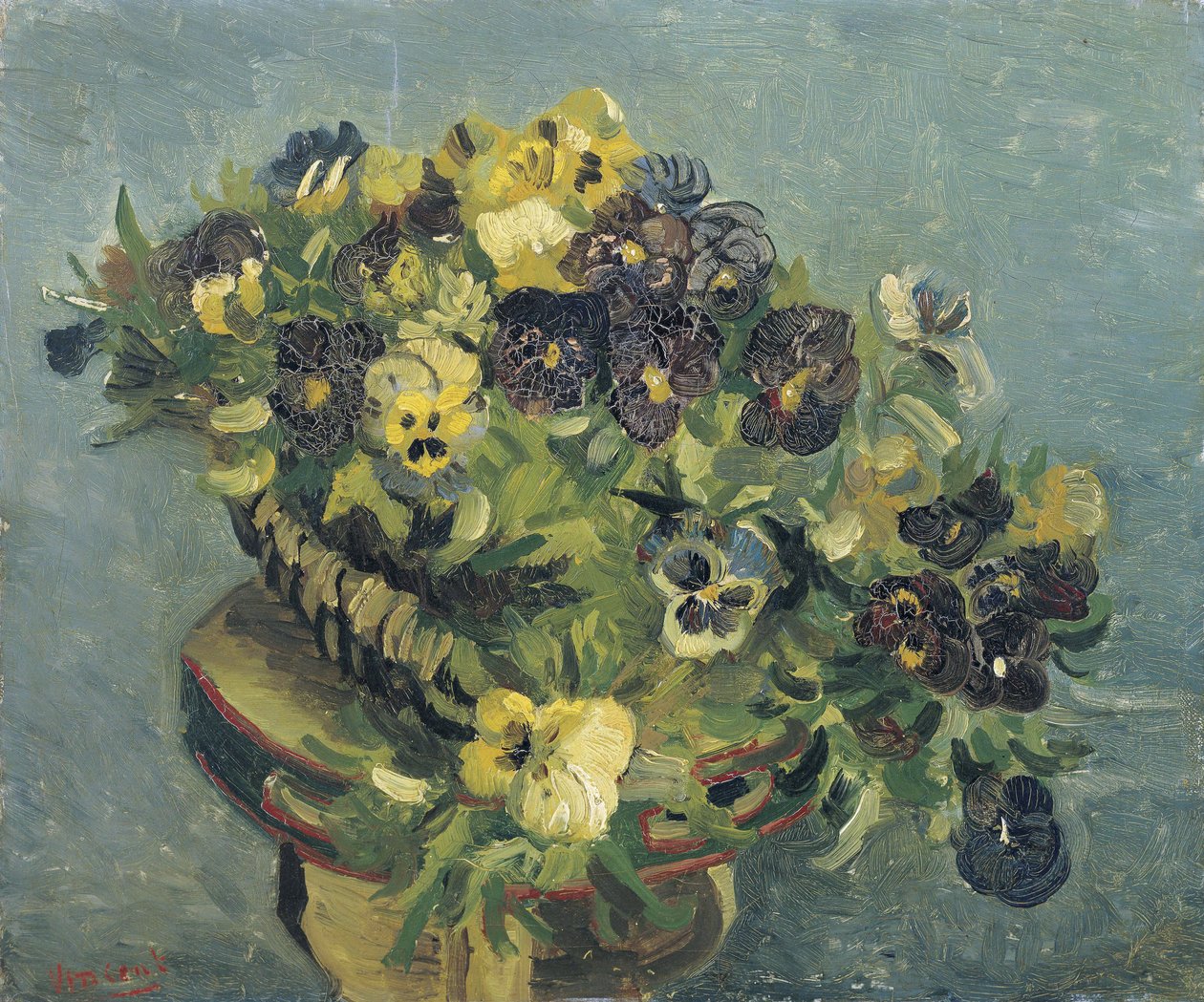 „Pot de pansies sur une petite table” (Kosz bratków na małym stoliku) Obraz Vincent van Gogh (1853-1890) 1887 Dim 46x55,5 cm Muzeum Van Gogha, Amsterdam autorstwa Vincent van Gogh