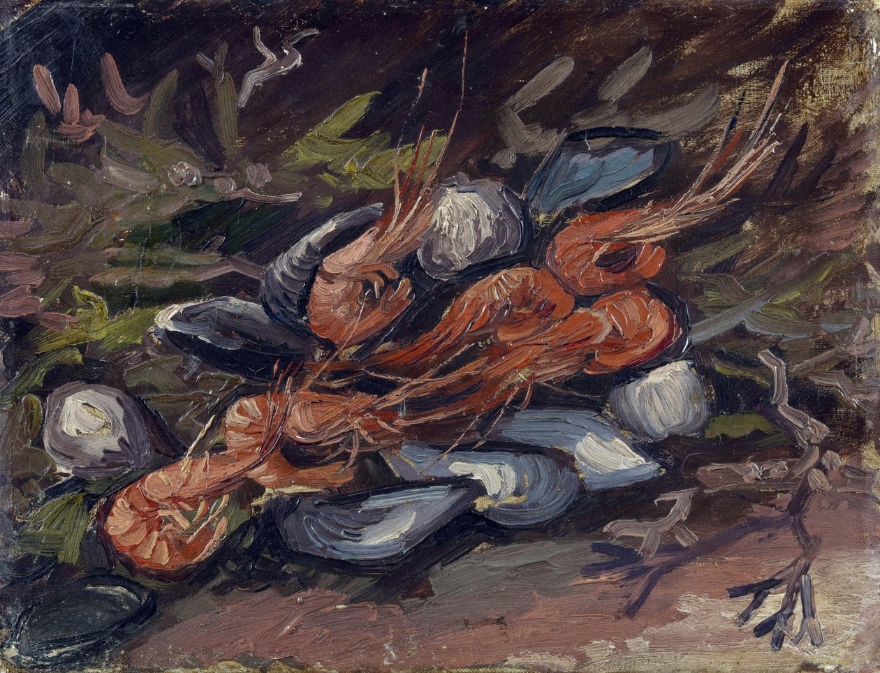 Krewetki i małże (krewetki i małże) autorstwa Gogha, Vincenta, van (1853-1890). Olej na płótnie, rozmiar: 26,5x34,8 autorstwa Vincent van Gogh