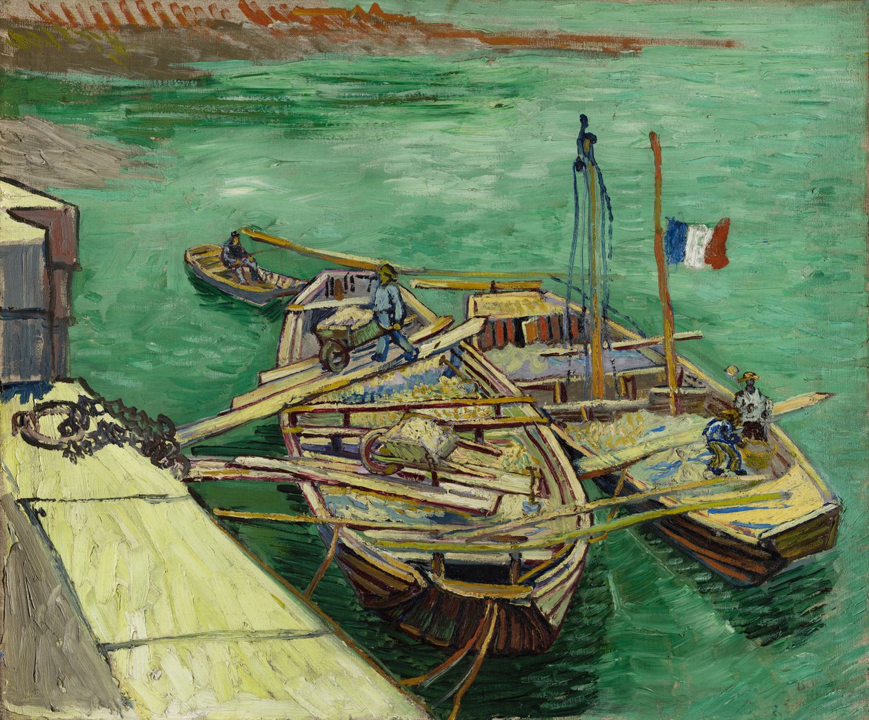 Nabrzeże z mężczyznami rozładowującymi barki z piaskiem autorstwa Vincent van Gogh